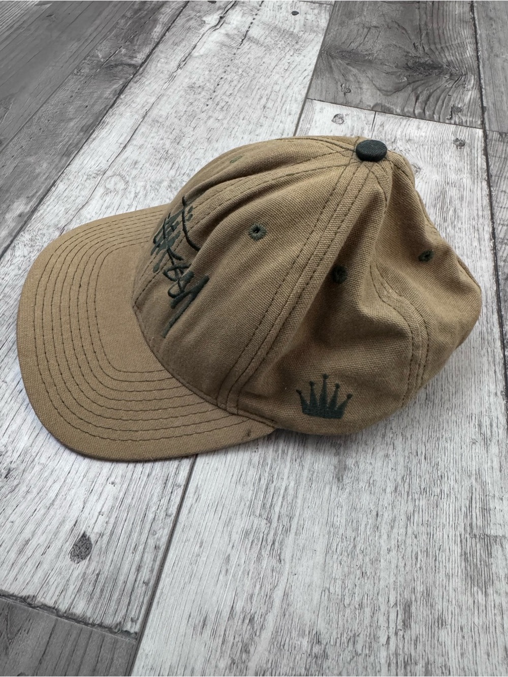 Vintage Stüssy Made in America khaki green cap black embroidered log - Picture 10 of 12